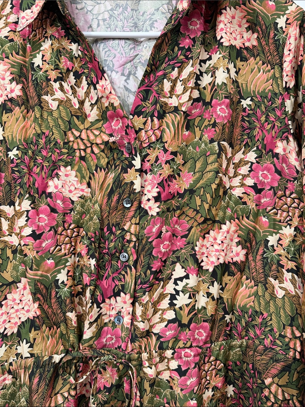 Floral Maxi Shirt Dress in Pink and Green - Picture 4 of 9